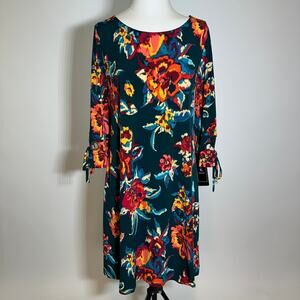 NWT MSK Laguna Mist Floral Print 3/4 Sleeve Shift Dress Womens Petite Size PL